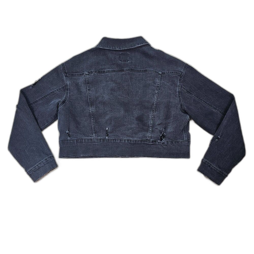 Wild Fable Cropped Black Distressed Denim Jacket Women’s Medium Grunge Y2K - Picture 3 of 11